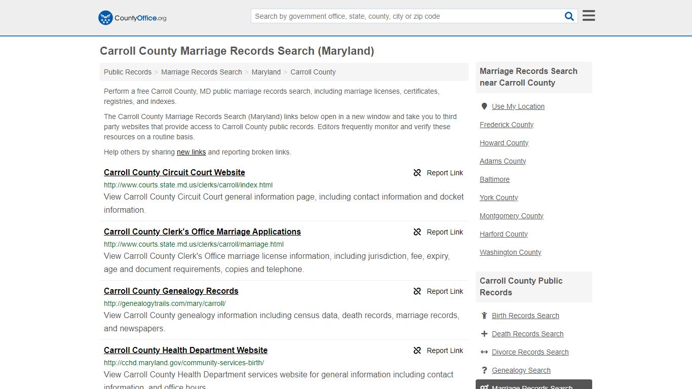 Marriage Records Search - Carroll County, MD (Marriage Licenses ...