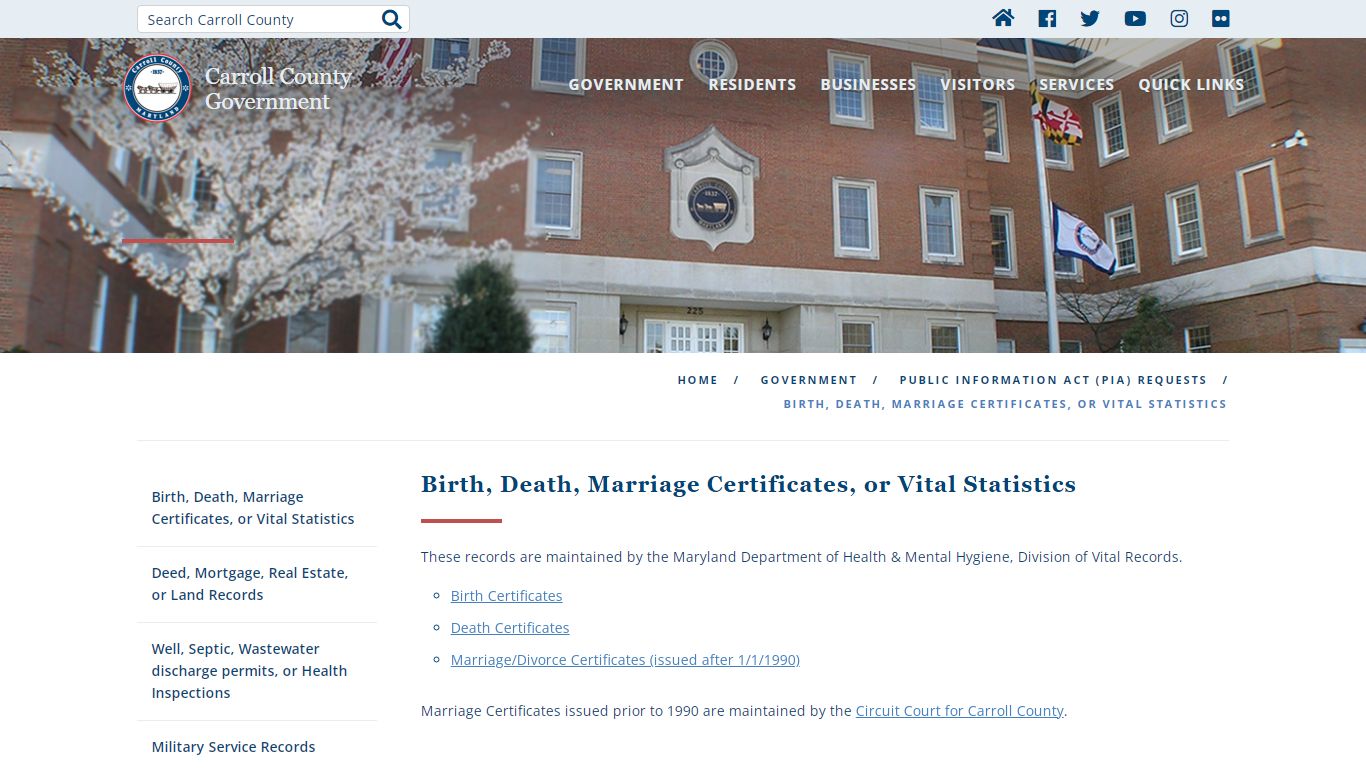 Carroll County Government | Birth, Death, Marriage Certificates, or ...