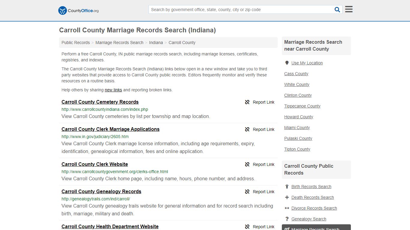 Marriage Records Search - Carroll County, IN (Marriage Licenses ...